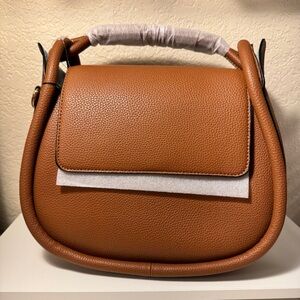 Cognac Pebbled Leather Structured Crossbody Bag/Gifts inside!!!!